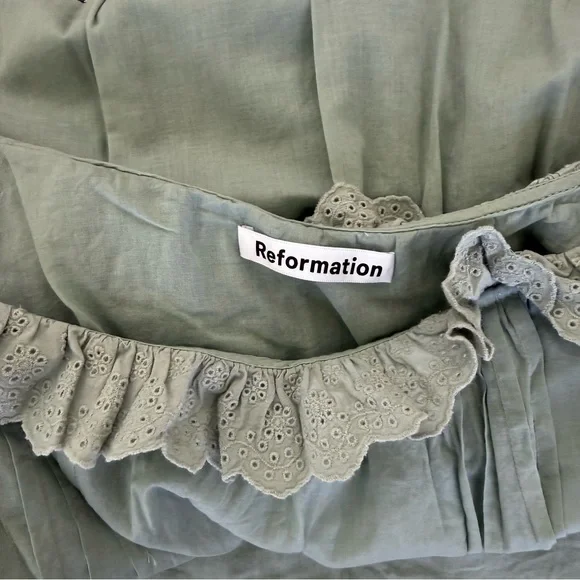 REFORMATION TUCKER EYELET TOP SAGE MEDIUM FOREST FAIRY SHIFT DRESS SUPER MINI - Picture 4 of 5